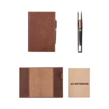 Imagem de Capa De Caderno Retro Em Couro Genuíno Com Suporte Para Caneta, Protet