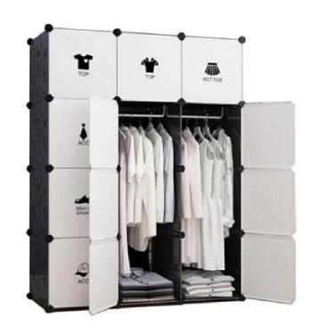 Imagem de Armário organizador modular portátil  guarda roupa com cabideiro e 12 