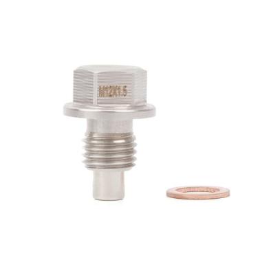 Imagem de Bujão de drenagem de óleo magnético M12 x 1,5, parafuso de porca de drenagem de cárter magnético de aço inoxidável com arruela de esmagamento de cobre antivazamento, substituição universal à prova de