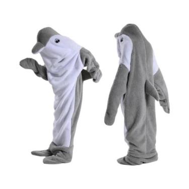 Imagem de Macacão Feminino Verde Com Capuz De Desenho Animado De Tubarão, Macacã