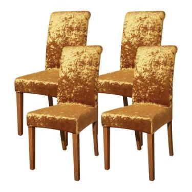 Imagem de Capas de cadeira FORCHEER, conjunto de 4 veludo, dourado e elástico