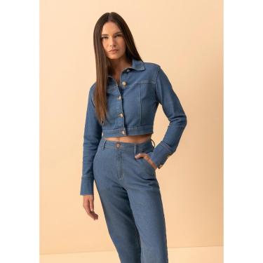 Imagem de Jaqueta Jeans Cropped Com Botões E Elastano-Feminino