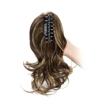 Imagem de Extensões De Rabo De Cavalo Sintético Curto E Cacheado Preto, Castanho