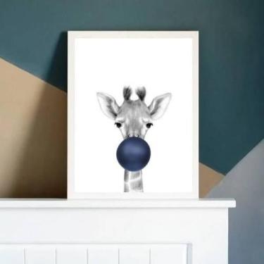 Imagem de Quadro Girafa Com Chiclete ul Marinho 24X18Cm - Quadros On-Line