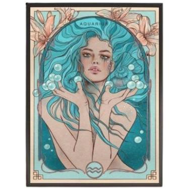 Imagem de Quadro Decorativo Vintage Signo Aquário Com Vidro 24X18Cm