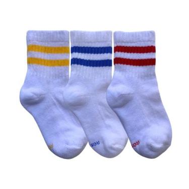 Imagem de Kit 3 Pares Meia Cano Curto Atoalhada Cor:Amr/Azu/VrmTamanho:29-34 - R