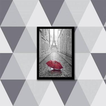 Imagem de Quadro Guarda Chuva Vermelho E Torre Eiffel 45X34 Preta