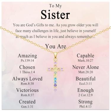 Imagem de Colar com cruz de ouro para meninas, joias religiosas, presentes para meninas, filha, neta, irmã, sobrinha, amiga, aniversário, Natal, Dia dos Namorados, Páscoa, formatura, batismo, presentes para