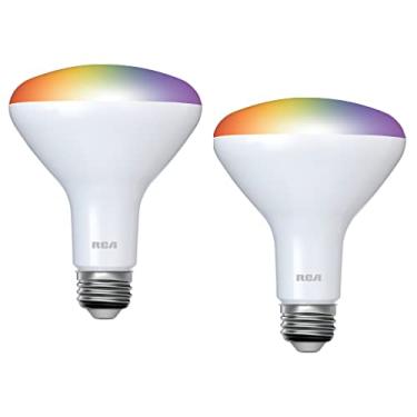 Imagem de RCA Lâmpada inteligente de LED WiFi, pacote com 2 | Holofote interno, 9W (equivalente a 60W equivalente), lâmpada LED colorida e branca, lâmpada inteligente BR30 regulável e ajustável, compatível com