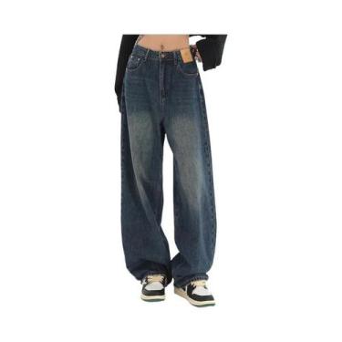 Imagem de Calças Jeans De Cintura Alta Slim Fit Com Pernas Largas Para Mulheres,