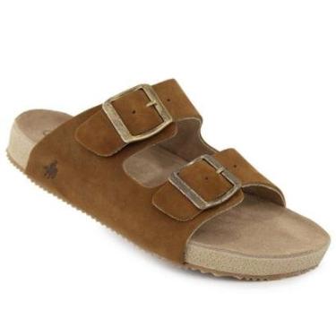 Imagem de Sandália Slide Masculina Couro Fivela Lisa Leve Conforto-Masculino