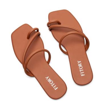 Imagem de FITORY Sandálias rasteiras femininas de tira cruzada, tanga de dedo do pé moderno, sapatos de dedo aberto para o verão tamanho 6-11, Todo marrom, 36