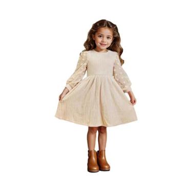 Imagem de Vestido De Malha De Chiffon Para Meninas Com Manga Longa, Gola Redonda