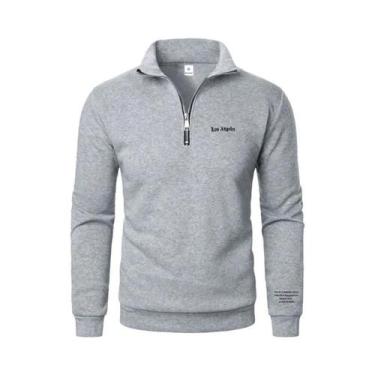 Imagem de Moletom Masculino Oversized Com Capuz E Meio Zíper, Gola Alta, Tendênc