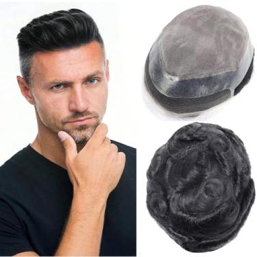 Imagem de Peruca masculina monofilamento cabelo humano virgem europeu HD suíço renda frontal sistema de substituição de cabelo masculino com plutônio em torno da peruca masculina protesis capilar hombre 20,5 x