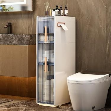Imagem de Armário de armazenamento estreito – Organizador fino de plástico de 4 camadas com gavetas e suporte de papel higiênico para espaços pequenos, ideal para banheiro, cozinha e lavanderia