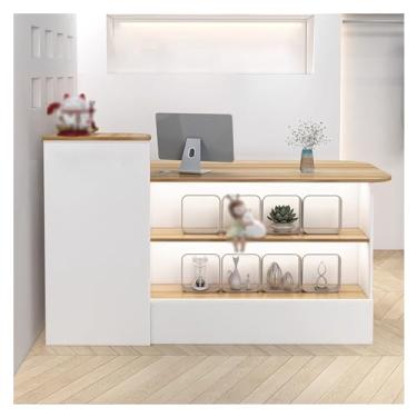 Imagem de Recepção de balcão com gavetas trancáveis, caixa em forma de L para loja de roupas, recepção da empresa, cafeteria - mesa de balcão de estações