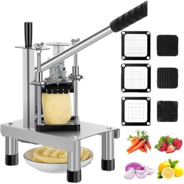 Imagem de Cortador De Batata Frita Comercial, Máquina De Corte De Cavacos Com 3 Lâminas De Substituição, Picador De Cubos Para Batatas Fritas, Batata, Cenoura, Pepino, Vegetais, Restaurantes E Casa