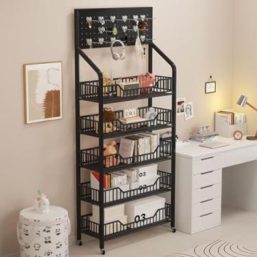 Imagem de Prateleira de supermercado de 5 níveis – Organizador comercial de lanches com rodas para casa, cozinha, lojas de conveniência – preto, 50 x 28 x 165 cm, perfeito para armazenamento de doces e batatas