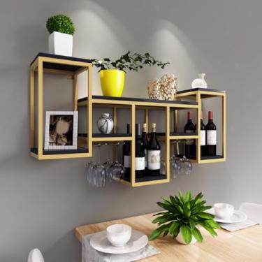 Imagem de Prateleiras de bar montadas na parede, prateleira de licor de tubo industrial, suporte de garrafa flutuante e rack de vinho para cozinha, casa e bar - solução de armazenamento elegante