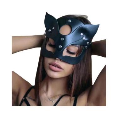 Imagem de Máscara De Gato Raposa Em Couro PU Vermelho, Meia Máscara Para Cosplay