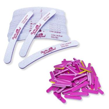 Imagem de Kit 20 Lixa Banana Lavável 100 180, 100 Mini Lixa Rosa Gramatura 100 M