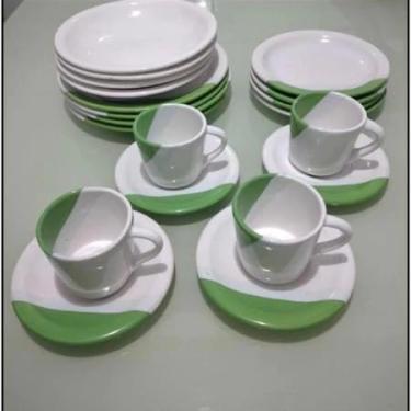 Imagem de Conjunto de utensílios de mesa Pratos e xícaras de porcelana Conjunto completo (10,Verde)