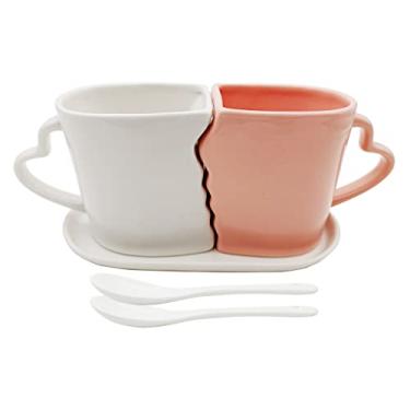 Imagem de Conjunto de canecas grandes de beijo de 473 ml para casais, duas xícaras de café e pires, presentes de amor para aniversário, casamento, dia dos namorados, aniversário, noivado, utensílios domésticos