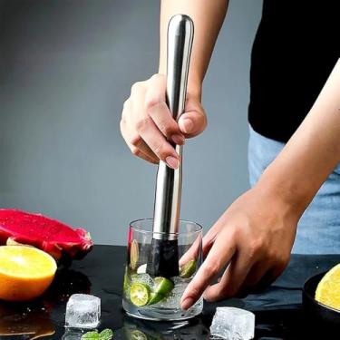 Imagem de Socador de Caipirinha Macerador de Frutas em Aço Inox, 21cm, 100g, Base com Dentes, Ergonômico
