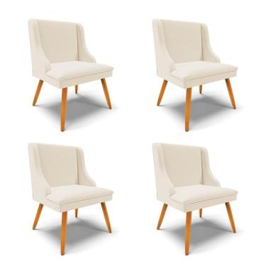 Imagem de Kit 4 Cadeiras Estofadas Para Sala De Jantar Pés Palito Lia Linho Bege - Ibiza