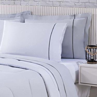Imagem de Kit Edredom 100% Algodão Percal 150 Fios Dupla Face King + Jogo De Cama Gran Moratta 7 Peças - Branco- Cinza