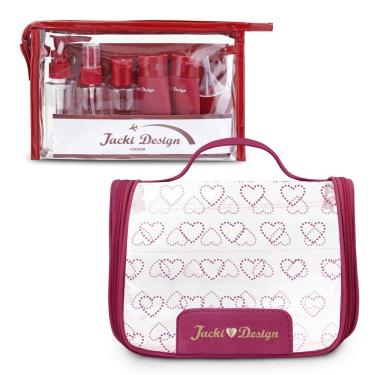 Imagem de Kit Necessaire Transparente Com Frascos – Ideal Para Viagens E Bagagem De Mão - Rosa