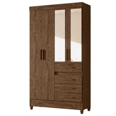Imagem de Guarda Roupa Solteiro Sobral 4 Portas Bater Castanho Wood