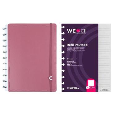 Imagem de Caderno Inteligente Guava e Refil Pautado Tamanho Grande Cor Tom Goiaba A4 Capa Dura Discos Universitário Escolar