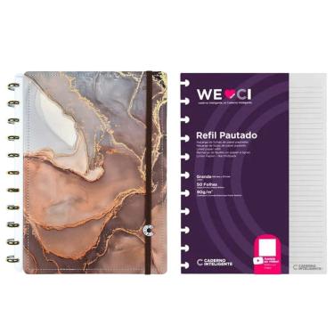Imagem de Caderno Inteligente Jasper Marmorizado e Refil Pautado Tamanho Grande Capa Dura Deluxe Discos Universitário Escolar