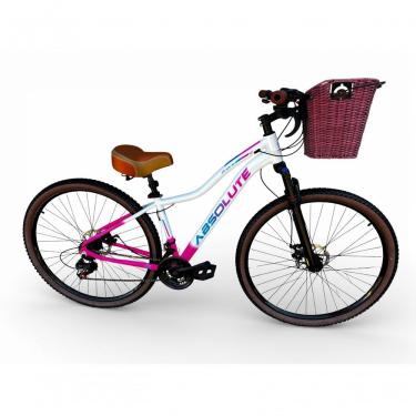 Imagem de Bicicleta Aro 29 Feminina Absolute Hera Retrô Vintage 21v Confortável Cesta Selim 2 Molas Branco-rosa Tamano 17