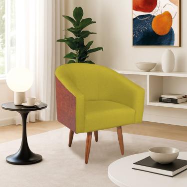 Imagem de Poltrona Jade Decorativa Moderna Sala De Estar Quarto Escritório Conforto Corano Nozes E Suede Pés Palito Amarelo
