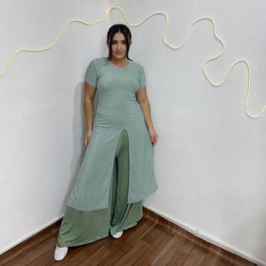 Imagem de Conjunto de Dança Bata Fenda e Calça Pantalona Moda Evangélica Feminin