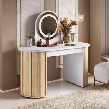 Imagem de Penteadeira Glamour 1 Gaveta com Espelho e Led Branco/Carvalho - Artany Móveis