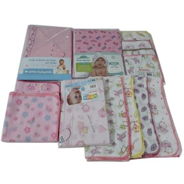 Imagem de Kit 8 fraldas 2 toalha capuz 1 travesseiro 2 cueiros Menina
