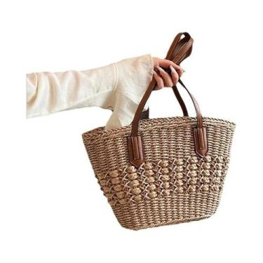 Imagem de Bolsa De Ombro Feminina De Verão Em Palha, Bolsa De Praia De Crochê Em