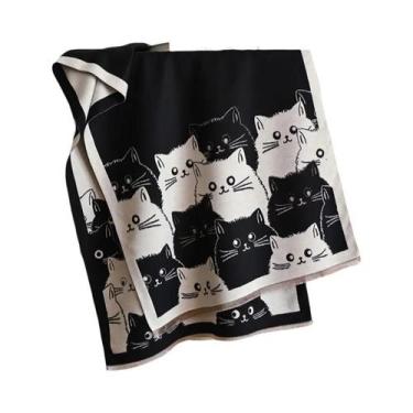 Imagem de Cachecol De Cashmere Pashmina Jacquard Com Estampa De Gato Para Mulher
