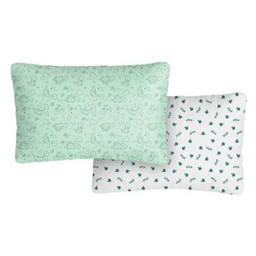 Imagem de Fronha para Bebê Estampada 02 Unidades 28 cm x 40 cm Bublim, Dino Verd