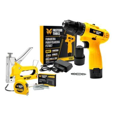 Imagem de Furadeira Parafusadeira 12V e Kit Grampeador Manual com Trena 2 M - Fa