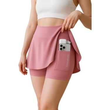 Imagem de Saia Shorts Fitness Feminina com Bolso Embutido Cintura Alta - - anjo 