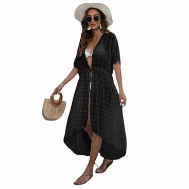 Imagem de Saída de Praia Longa Transparente com Poás na Cor Preta - - anjo da ma