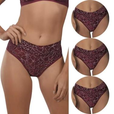 Imagem de Kit 3 Calcinhas Feminina Olimpo Demillus Cós Firma Barriga, EG, Vinho 