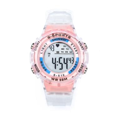 Imagem de Relógio Digital Rosa Transparente Esportivo - Tudo em Caixa