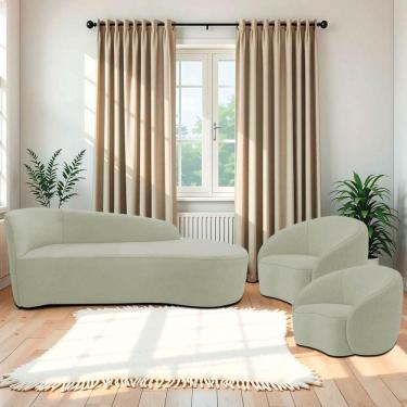 Imagem de Kit Divã Recamier Orgânico França 140cm Lado Direito E 2 Poltronas Amore Bouclé Verde O...