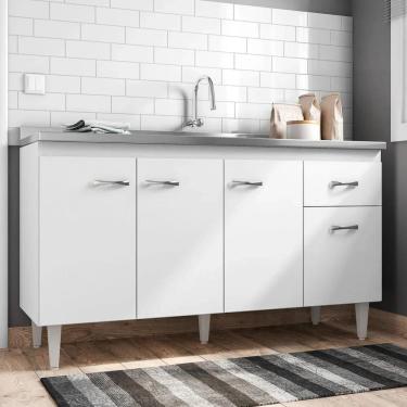 Imagem de Balcão Gabinete Com Pia Inox 150cm 4 Portas Gabriela Branco/preto - Ajl Móveis